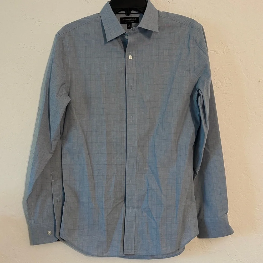 Banana Republic Slim Fit Dress Shirt – Men’s S, Blue Check, Non-Iron